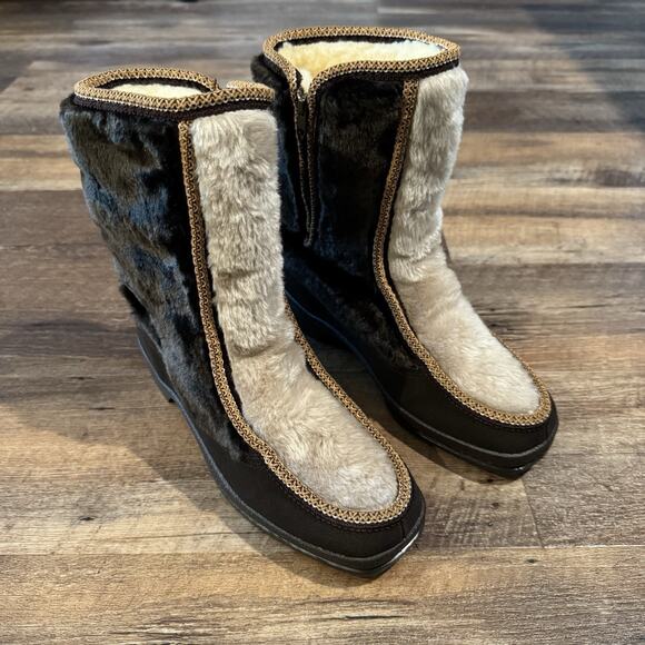 Snowland Vintage Snow Boots Sz 8 Brown Faux Fur Shearling Sherpa Lined Cosplay - Picture 1 of 13